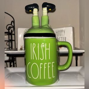 Rae Dunn IRISH COFFEE Mug with Leprechaun Legs Topper.